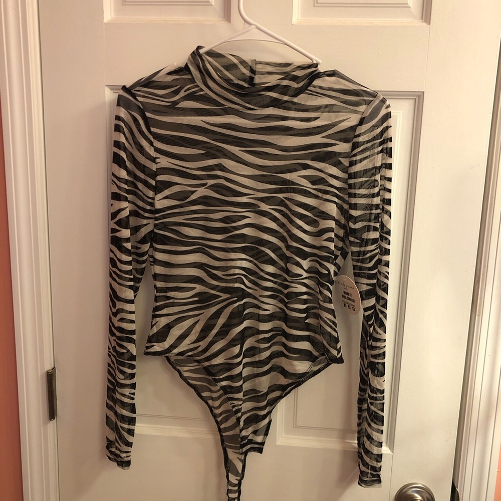 Zebra Print Mesh / Sheer Bodysuit